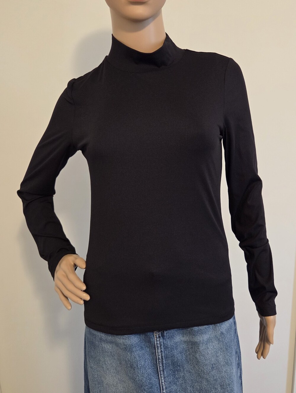 House Of Harlow 1960 Black Mockneck Ribbed Long-Sleeve Top